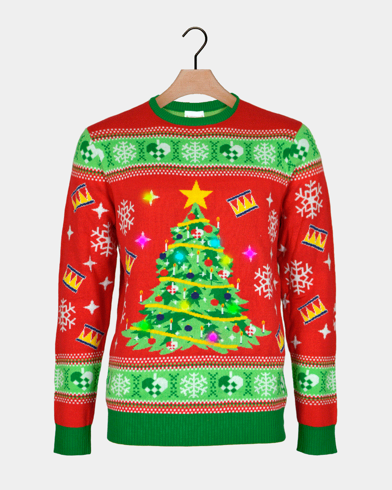 Sapin de Noël Pull de Noël pour Famille Lumineux LED Rouge