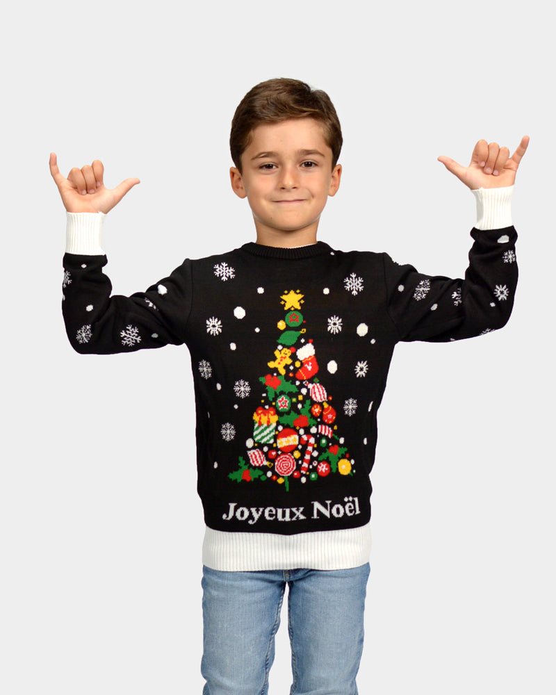 Pull de Noël enfants Famille Noire Joyeux Noël