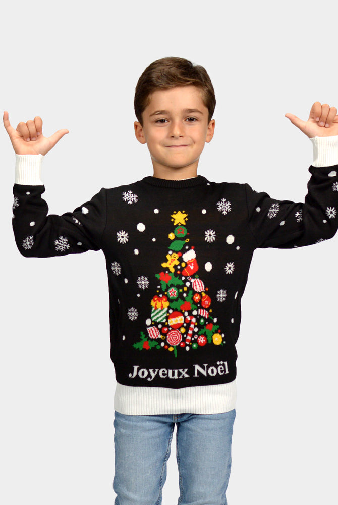 Pull de Noël enfants Famille Noire Joyeux Noël