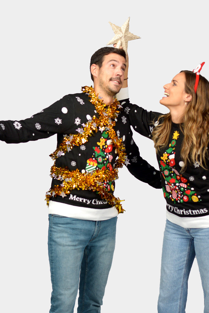 Pull de Noël pour Famille Noire Couple Sapin de Noël