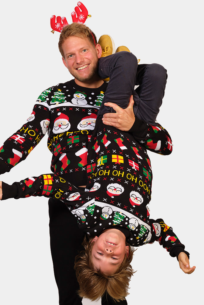 Coton Bio Pull de Noël pour Famille Père Noël, Cadeaux et Bonhommes de Neige