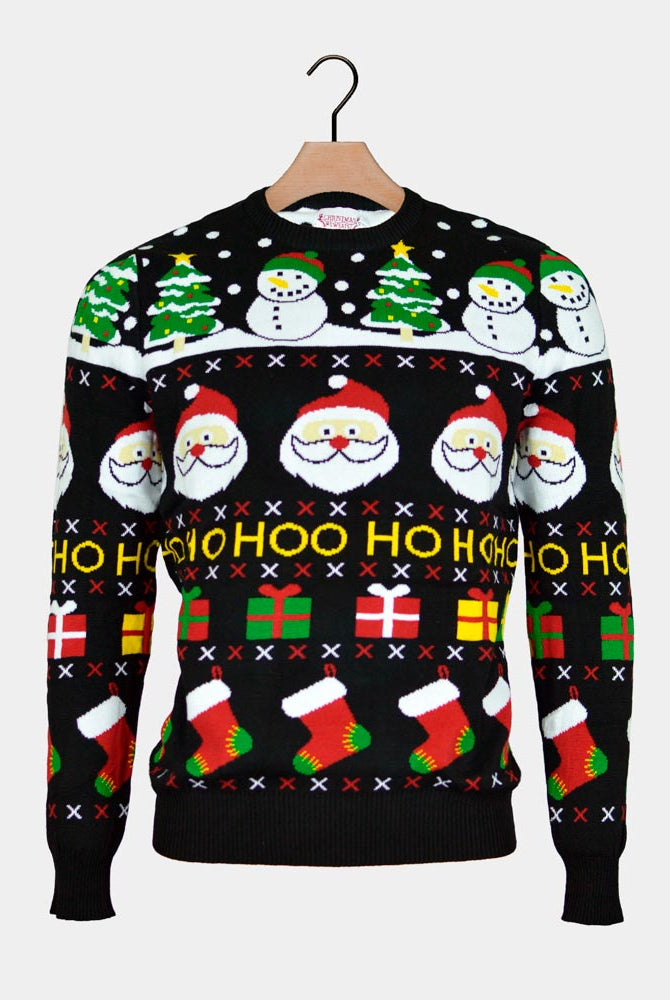 Pull de Noël pour Famille Père Noël, Cadeaux et Bonhommes de Neige Coton Bio