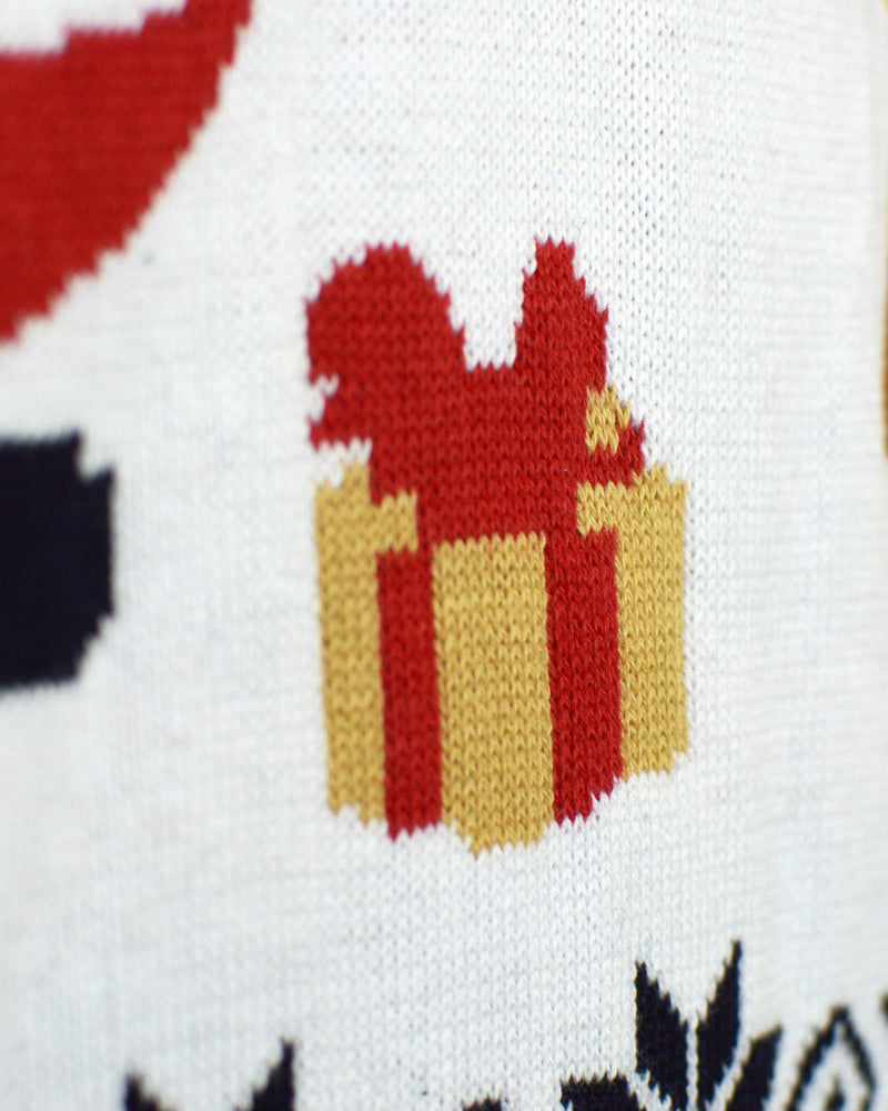 Pull de Noël pour Famille avec le Père Noël et le Renne Rudolph Bleu