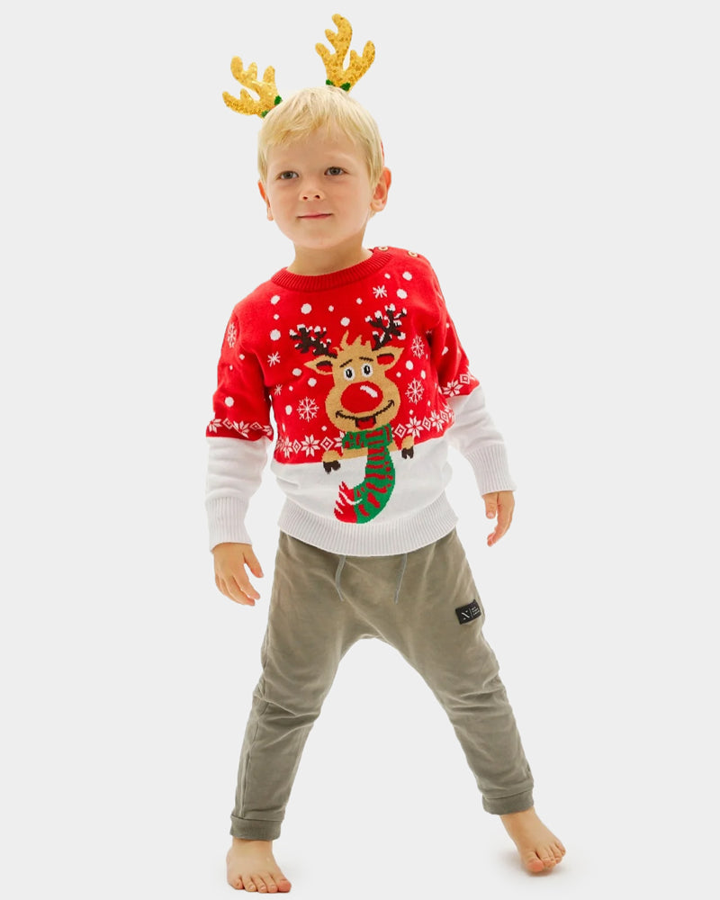 Pull de Noël pour Famille et enfants Renne avec Écharpe Coton Bio