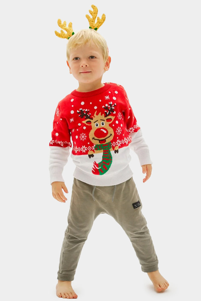 Pull de Noël pour Famille et enfants Renne avec Écharpe Coton Bio
