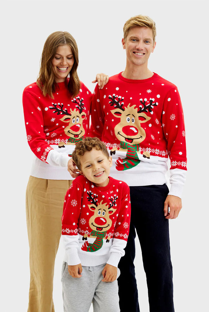 Pull de Noël pour Famille Renne avec Écharpe Coton Bio