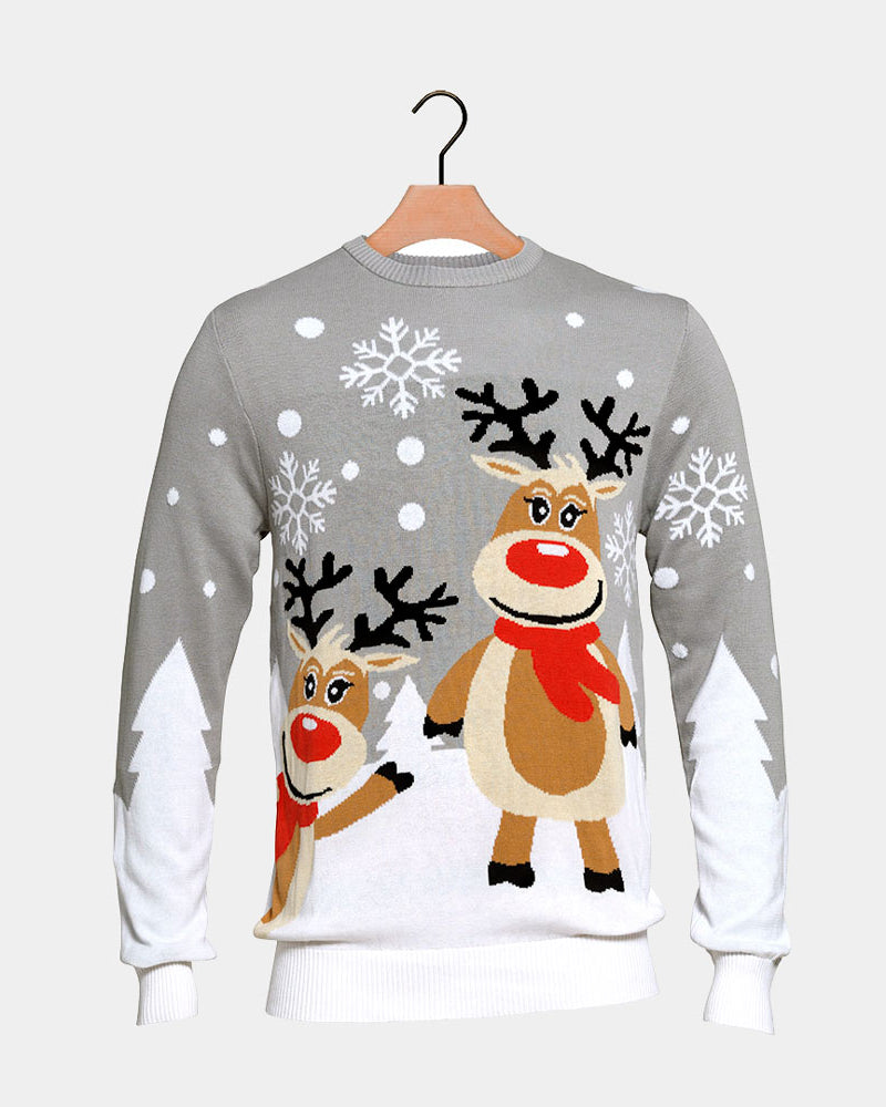 Pull de Noël pour Famille Gris Rennes Mignonnes