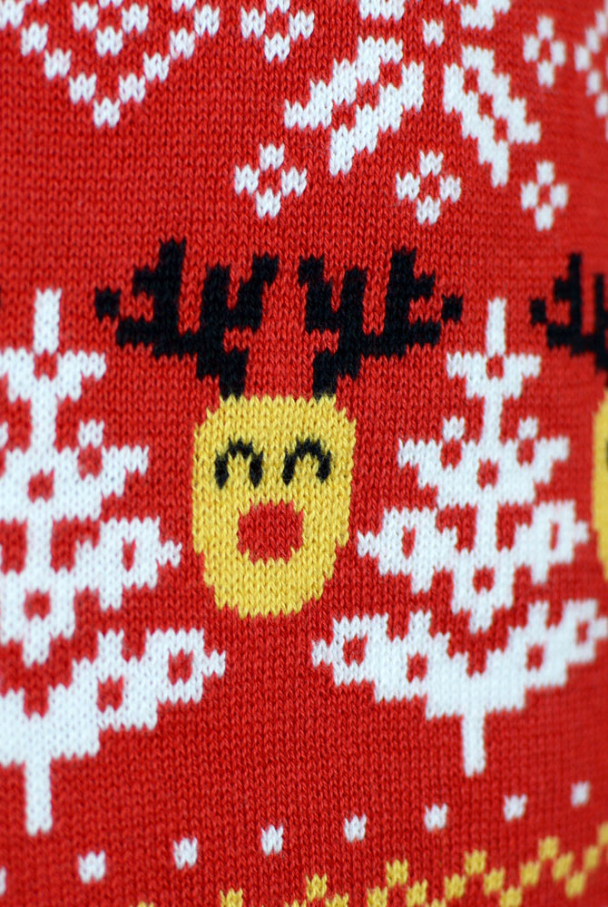 Pull de Noël Famille Rouge Bonhommes de Neige et Sapins Coton Bio Renne