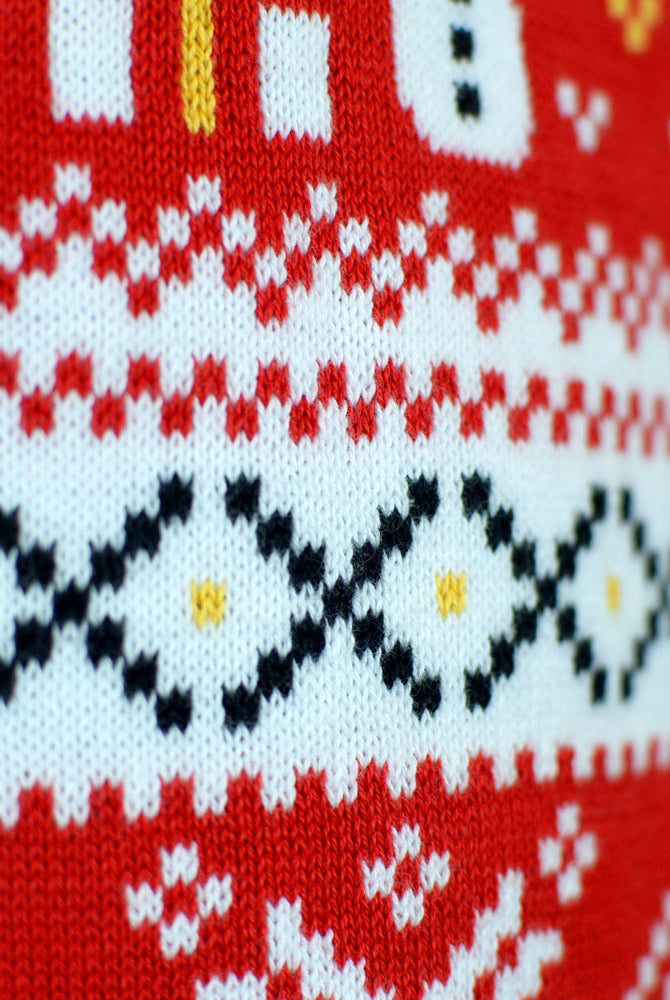 Pull de Noël Famille Rouge Sapins Coton Bio Bonhommes de Neige