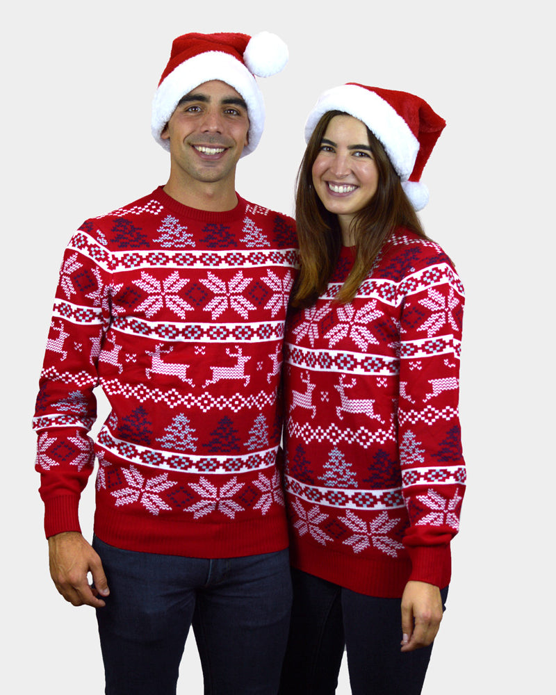 Pull de Noël pour Famille Rouge Classique Étoiles Polaires Couple