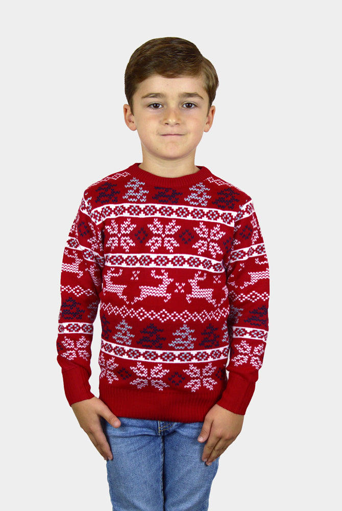 Pull de Noël pour Famille Rouge Classique Étoiles Polaires Enfant
