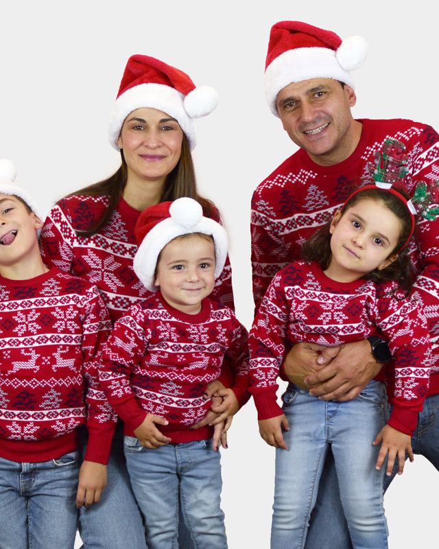 Pull de Noël pour Famille Rouge Classique Étoiles Polaires