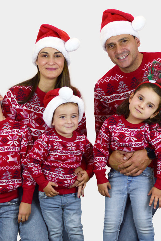 Pull de Noël pour Famille Rouge Classique Étoiles Polaires