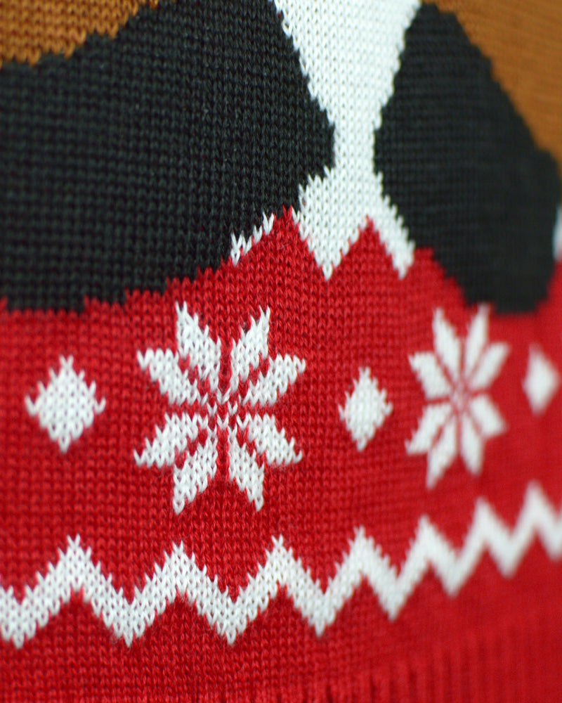 Pull de Noël pour Famille Rouge Renne Rudolph Echarpe détail