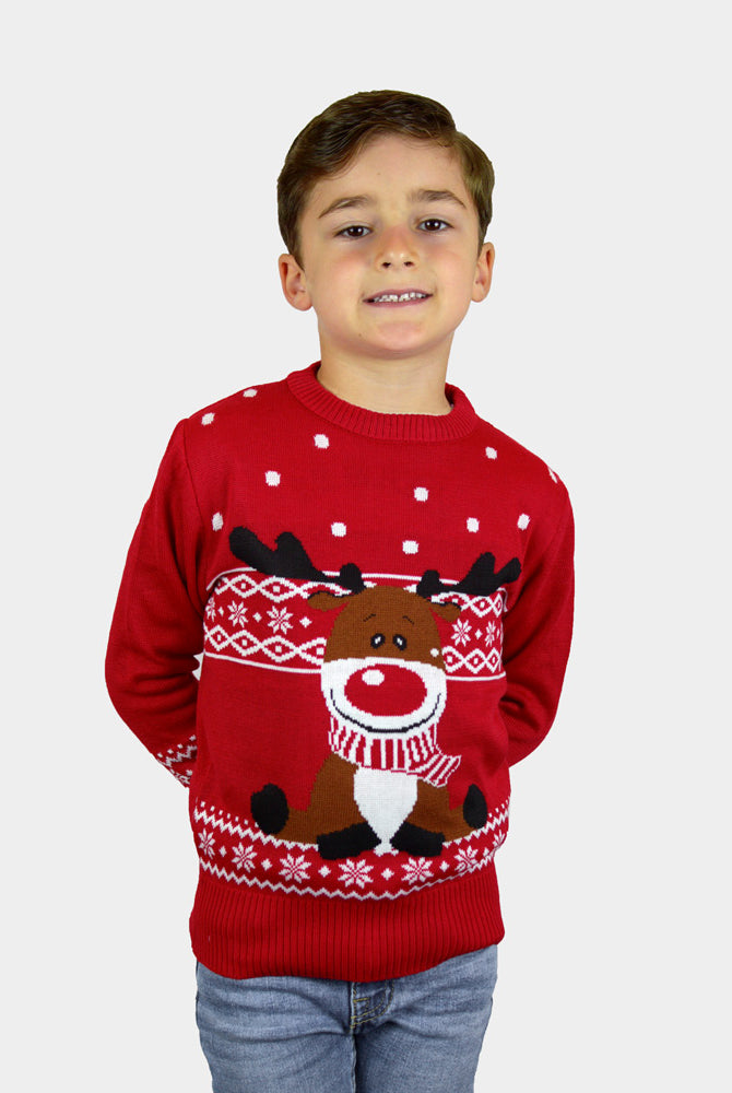 Pull de Noël pour Famille Rouge Renne Rudolph Echarpe enfant