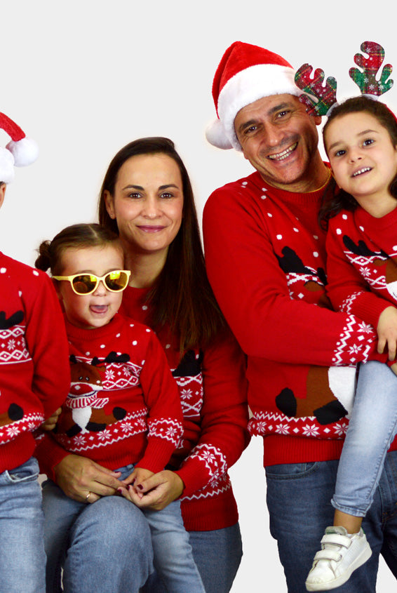Pull de Noël pour Famille Rouge Renne Rudolph Echarpe