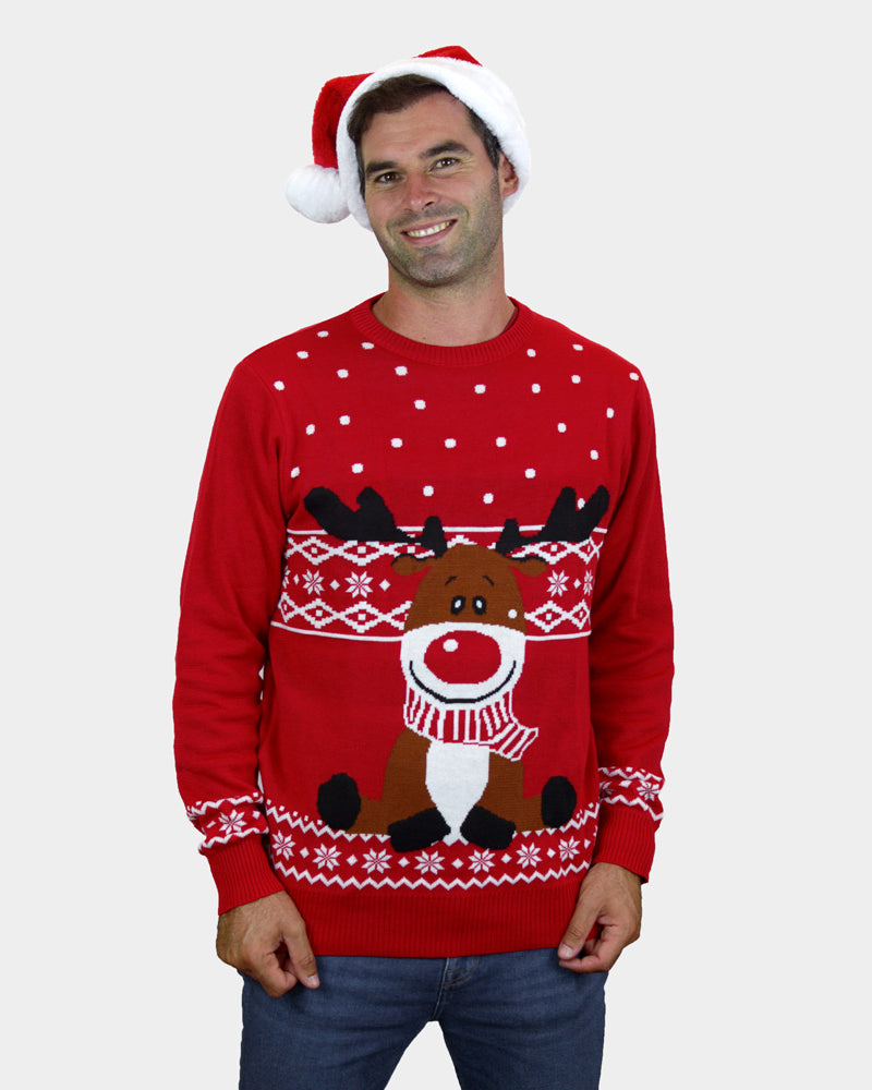 Pull de Noël pour Famille Rouge Renne Rudolph Echarpe homme