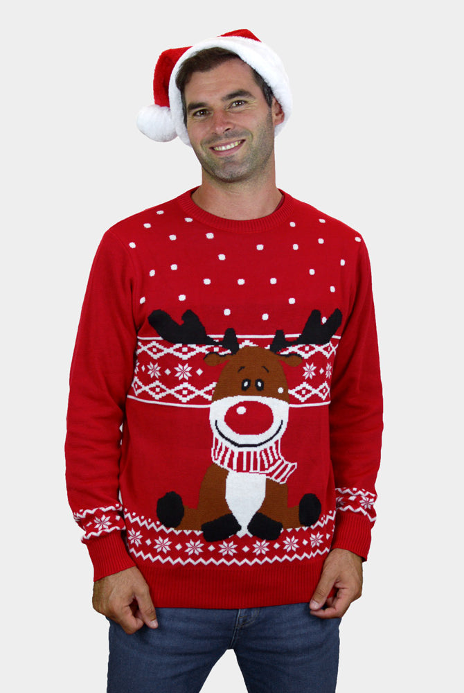 Pull de Noël pour Famille Rouge Renne Rudolph Echarpe homme