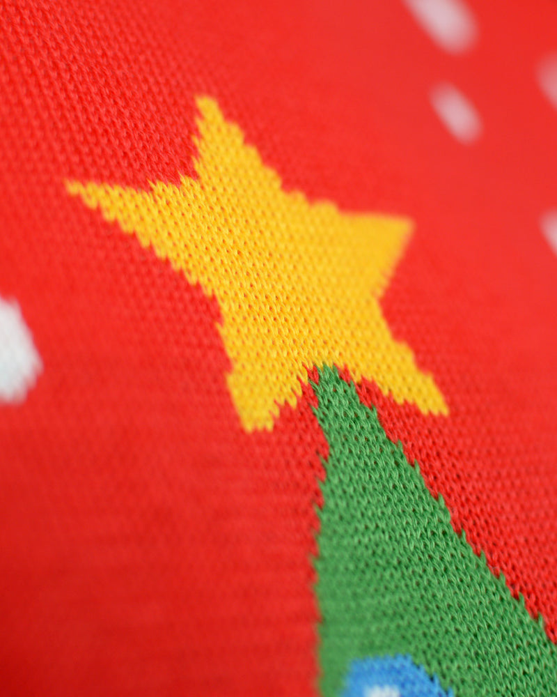 Detail Pull de Noël pour Famille Rouge Sapin de Noël
