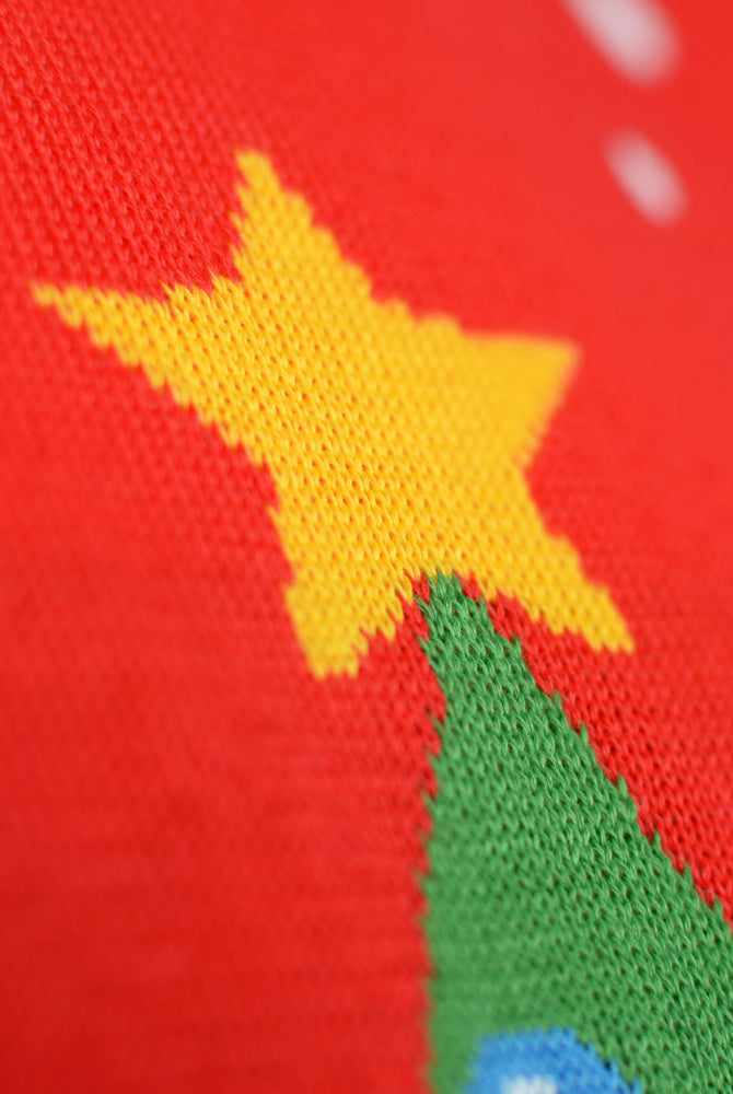 Detail Pull de Noël pour Famille Rouge Sapin de Noël