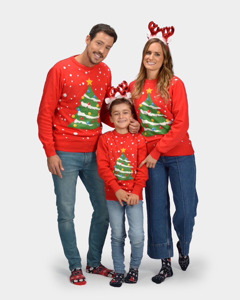 Pull de Noël pour Famille Rouge Sapin de Noël