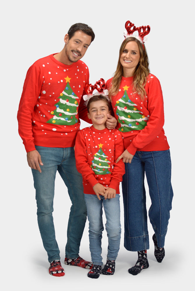 Pull de Noël pour Famille Rouge Sapin de Noël