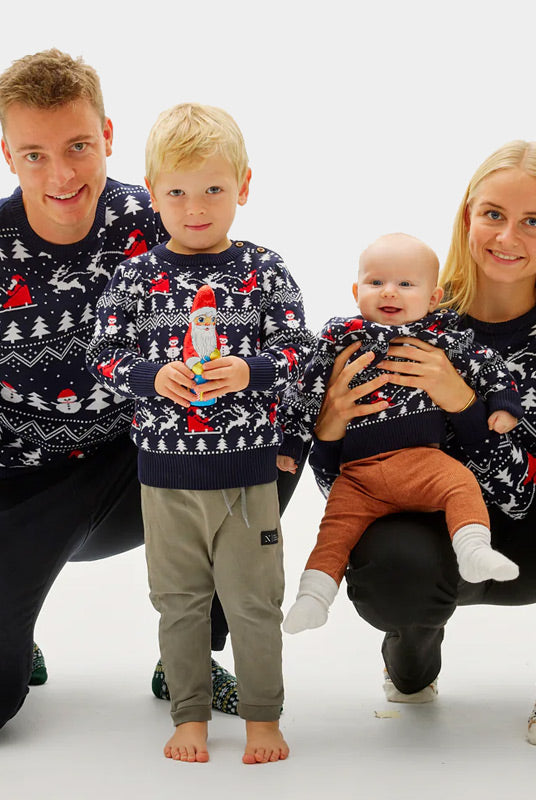 Pull de Noël Famille Sapins, Bonhommes de Neige Père Noël Coton Bio