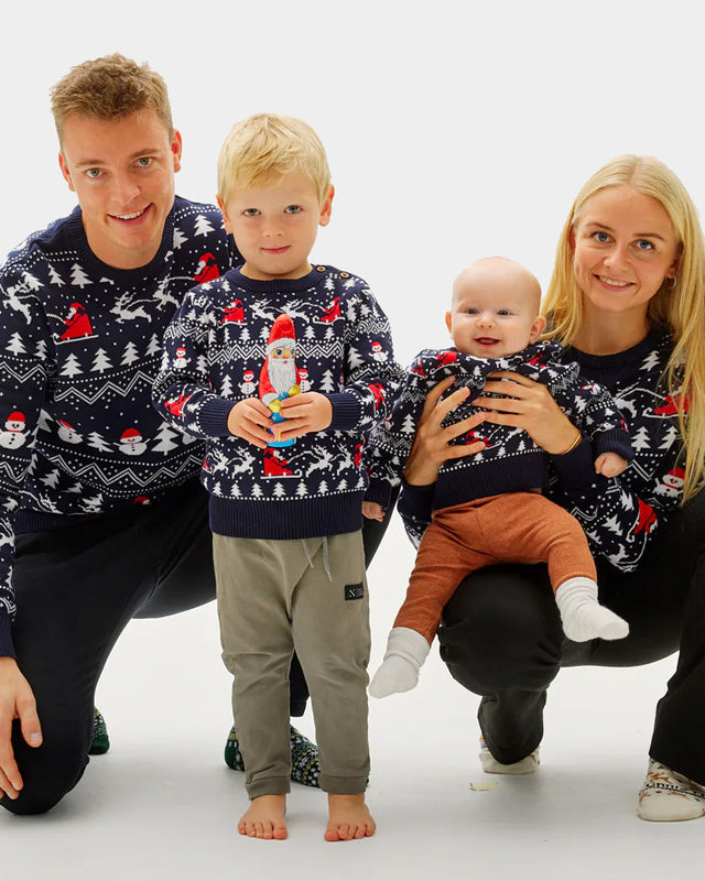 Pull de Noël pour Famille Sapins, Bonhommes Neige Père Noël