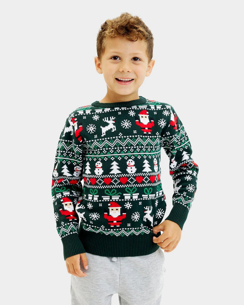 Pull de Noël pour Famille Vert Joyeux en Coton Bio enfant