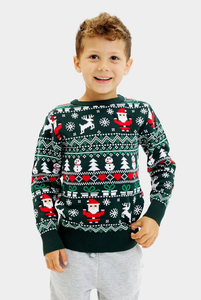 Pull de Noël pour Famille Vert Joyeux en Coton Bio enfant