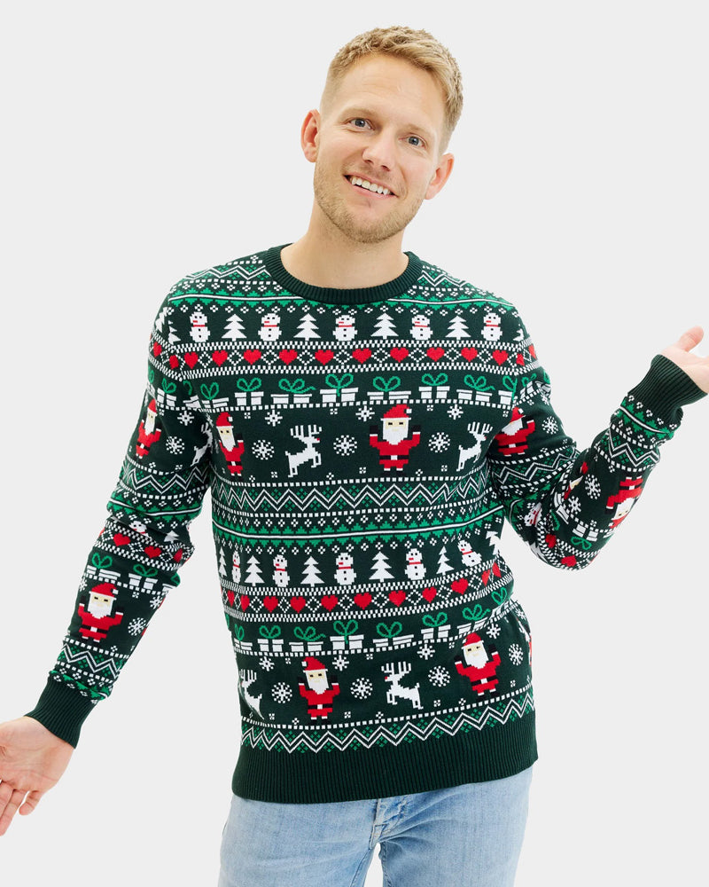 Pull de Noël pour Famille Vert Joyeux en Coton Bio homme