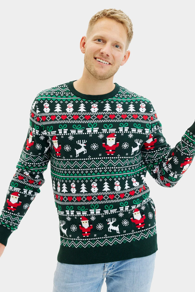 Pull de Noël pour Famille Vert Joyeux en Coton Bio homme