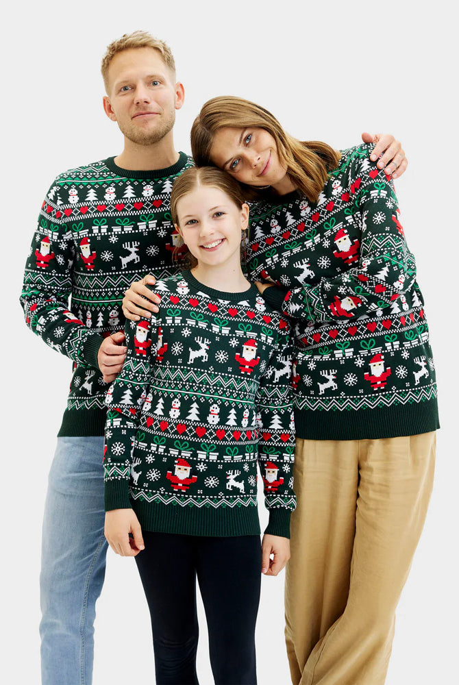 Pull de Noël pour Famille Vert Joyeux en Coton Bio