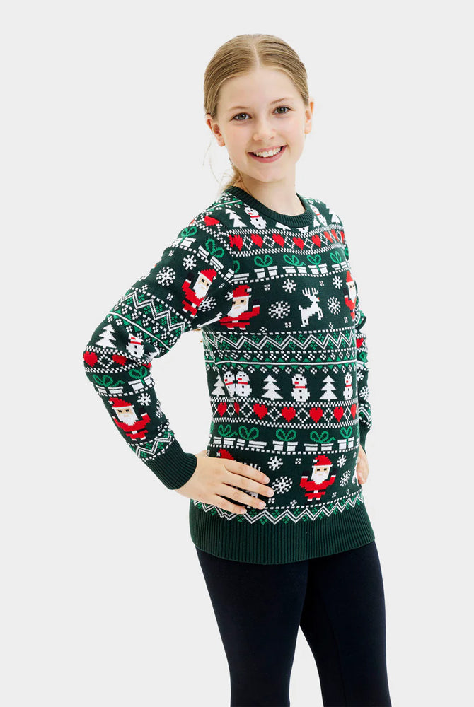 Pull de Noël pour Famille Vert Joyeux enfant Coton Bio