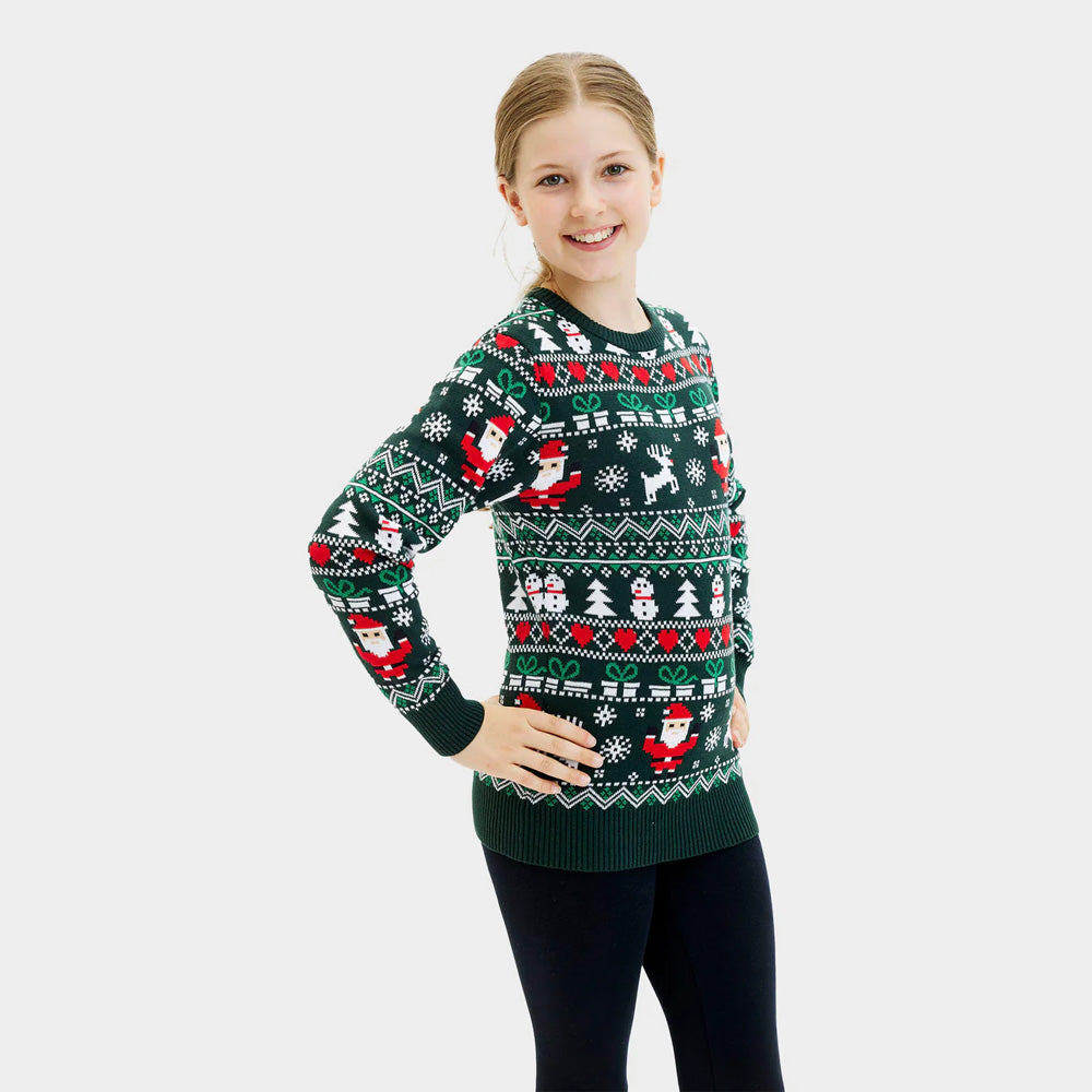 Pull de Noël pour Famille Vert Joyeux enfant Coton Bio