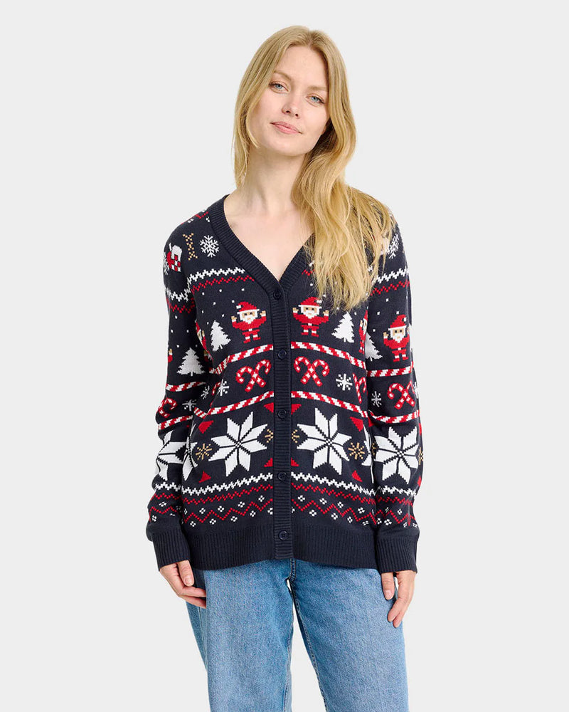 Pull de Noël Cardigan pour Femme Bleu avec Étoiles Polaires