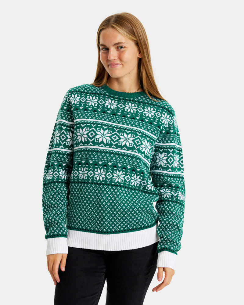 Pull de Noël Femme Chic pour Homme Classique Vert et Blanc