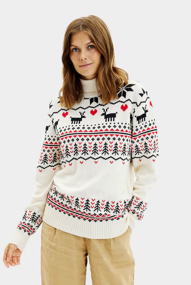 Pull de Noël pour Femme à Col Roulé Chic Beige Coton Bio