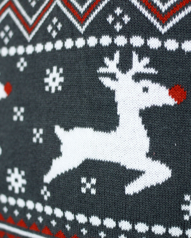 Pull de Noël pour Femme à Col Roulé Rennes Coton Bio Gris