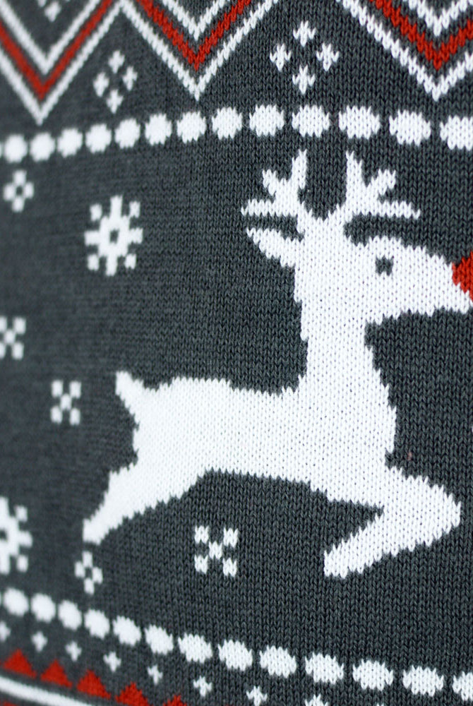 Pull de Noël pour Femme à Col Roulé Rennes Coton Bio Gris