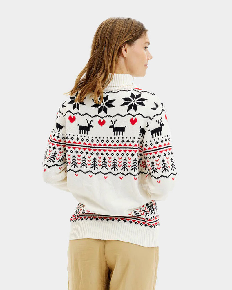 Pull de Noël  Coton Bio Femme à Col Roulé Chic Beige