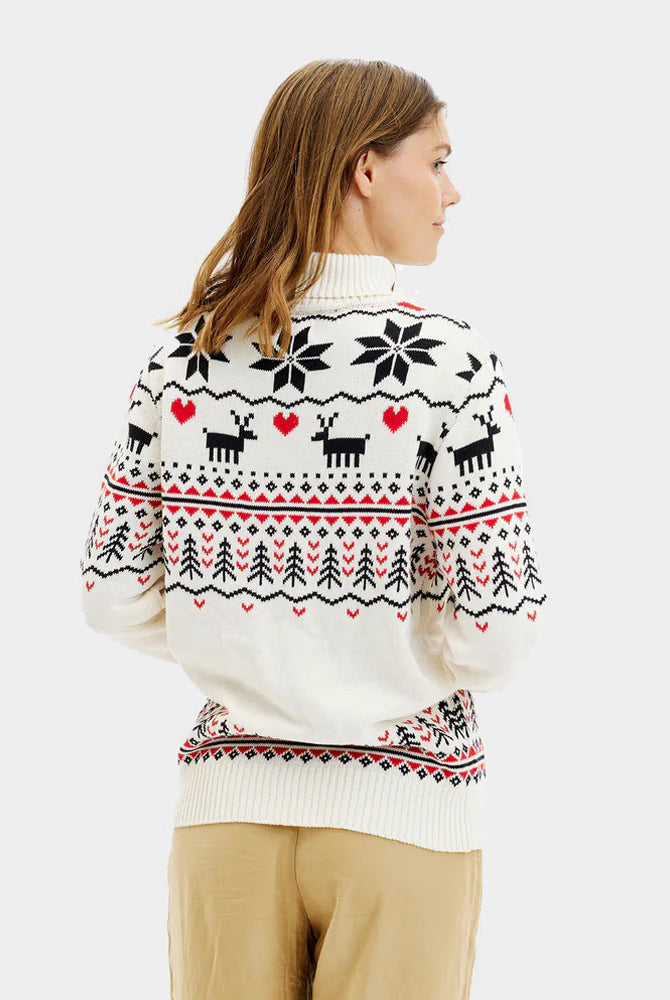Pull de Noël Coton Bio Femme à Col Roulé Chic Beige