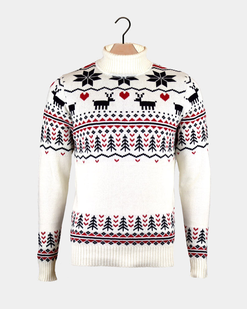 Pull de Noël pour Femme  Coton Bio Col Roulé Chic Beige