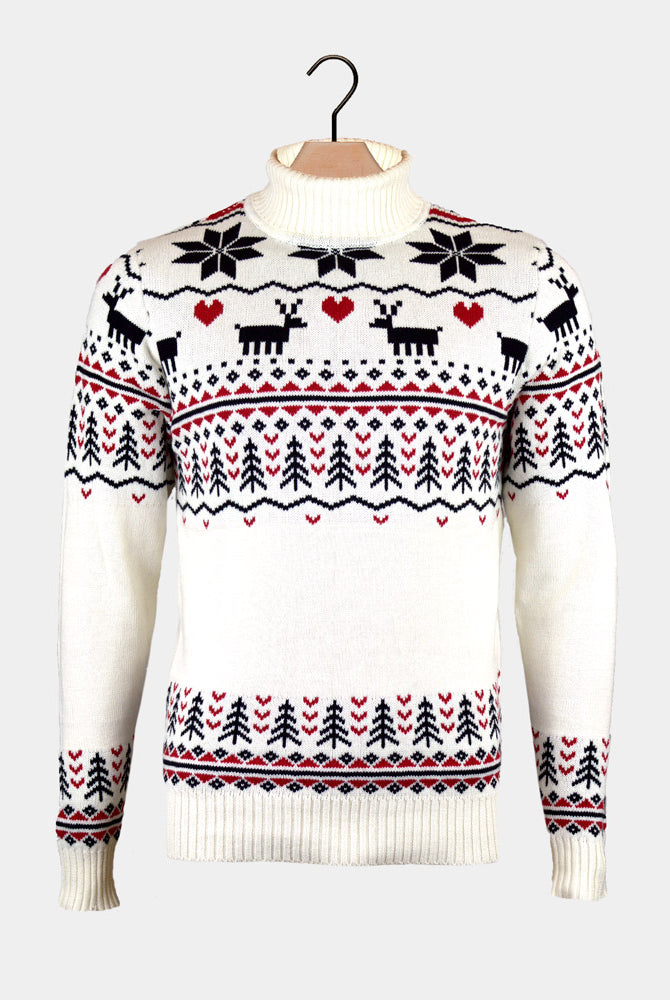 Pull de Noël pour Femme Coton Bio Col Roulé Chic Beige