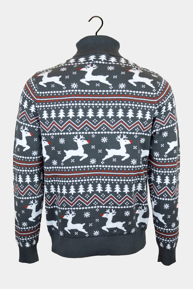 Pull de Noël pour Femme Coton Bio à Col Roulé Gris Rennes