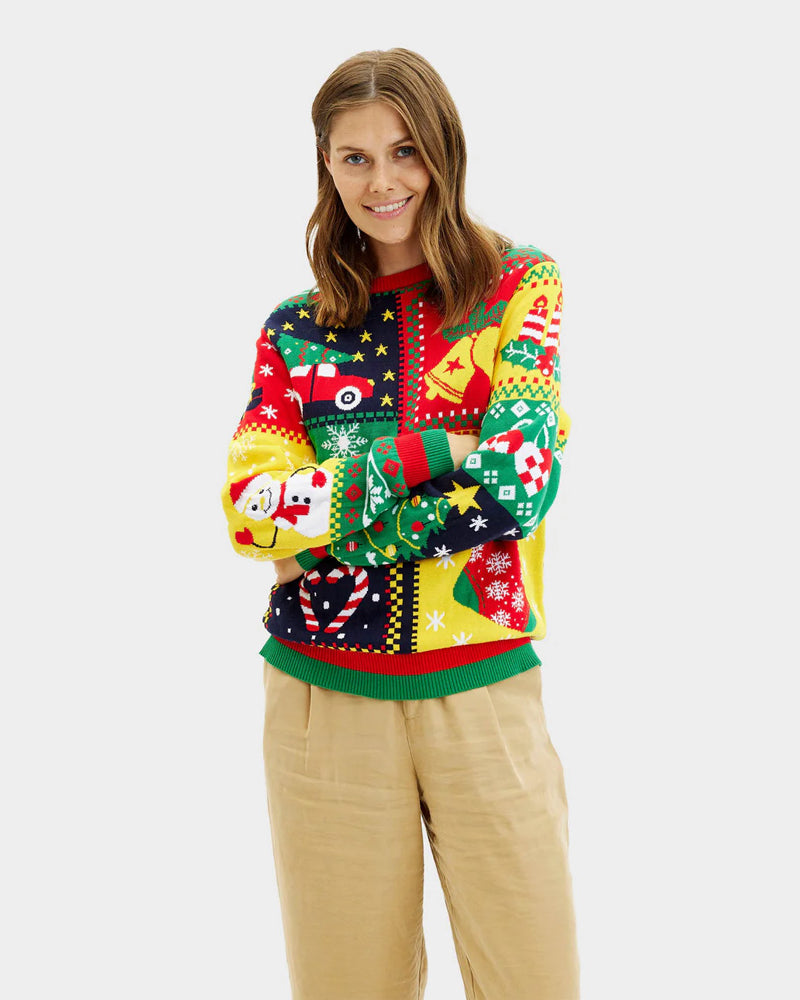 Pull de Noël Femme en Coton Bio Patchwork