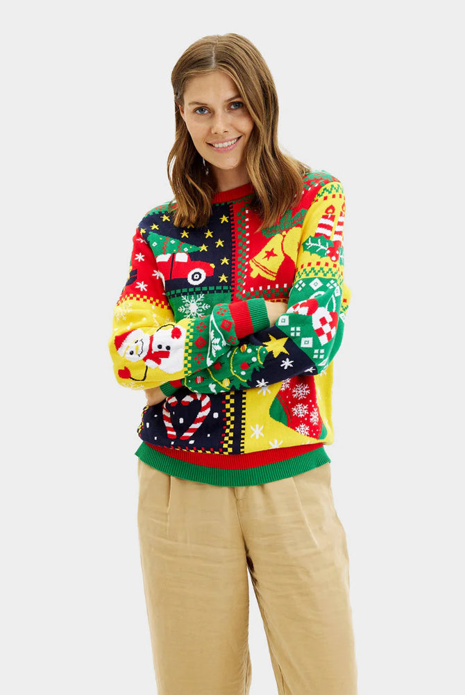Pull de Noël Femme en Coton Bio Patchwork