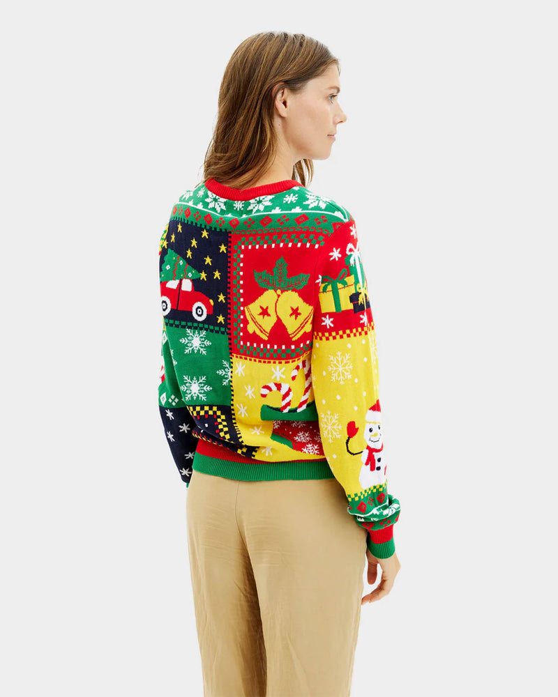 Pull de Noël pour Femme Patchwork Coton Bio