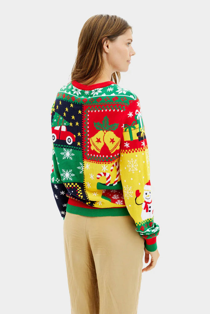 Pull de Noël pour Femme Patchwork Coton Bio
