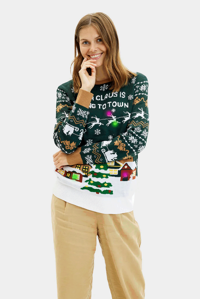 Pull de Noël Femme pour Couple Lumineux LED Santa is Coming to Town